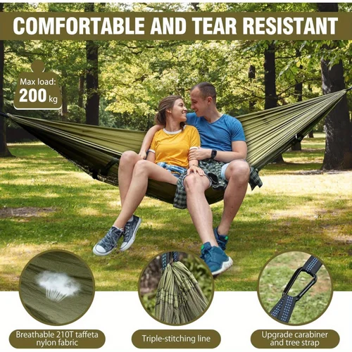 Imagen 2 del producto Hamaca para acampar 2 en 1 con mosquitera, cama colgante de nailon con paracaídas ultraligera de 1,6 libras para supervivencia al aire libre, viajes en el patio trasero