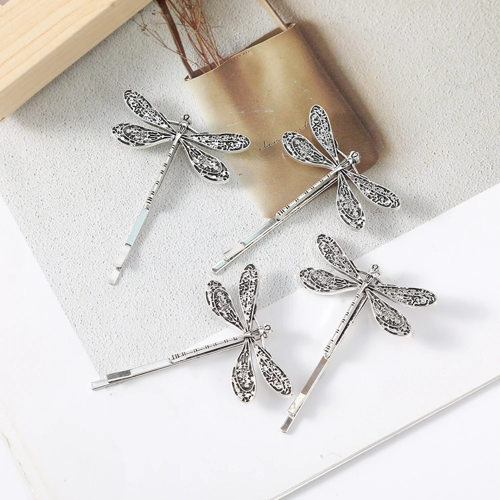 AWAYTR 4PCS Retro Dragonfly Hairpins Bridal Wedding Hair Accessories Antique Silver Color Elegant Dragonfly Fashion Hair Clip