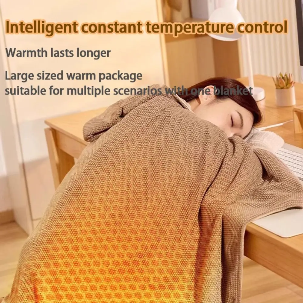 New Wearable USB Electric Heated Blanket Washable 3 Heating Levels Heating Lap Blanket with Hat Portable Leg Cover Household