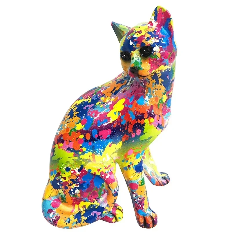 Modern art abstract polyresin tabletop cat statue resin animal ornaments 3D craft decor figurines cat sculpture