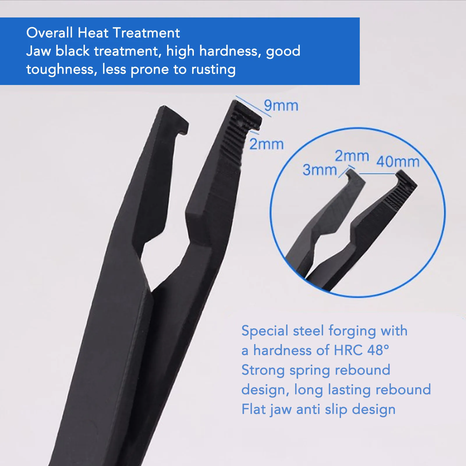 Flat Snap Ring Pliers 40mm Opening 2mm Thickness High Carbon Steel Ergonomic Design Retaining Ring Pliers