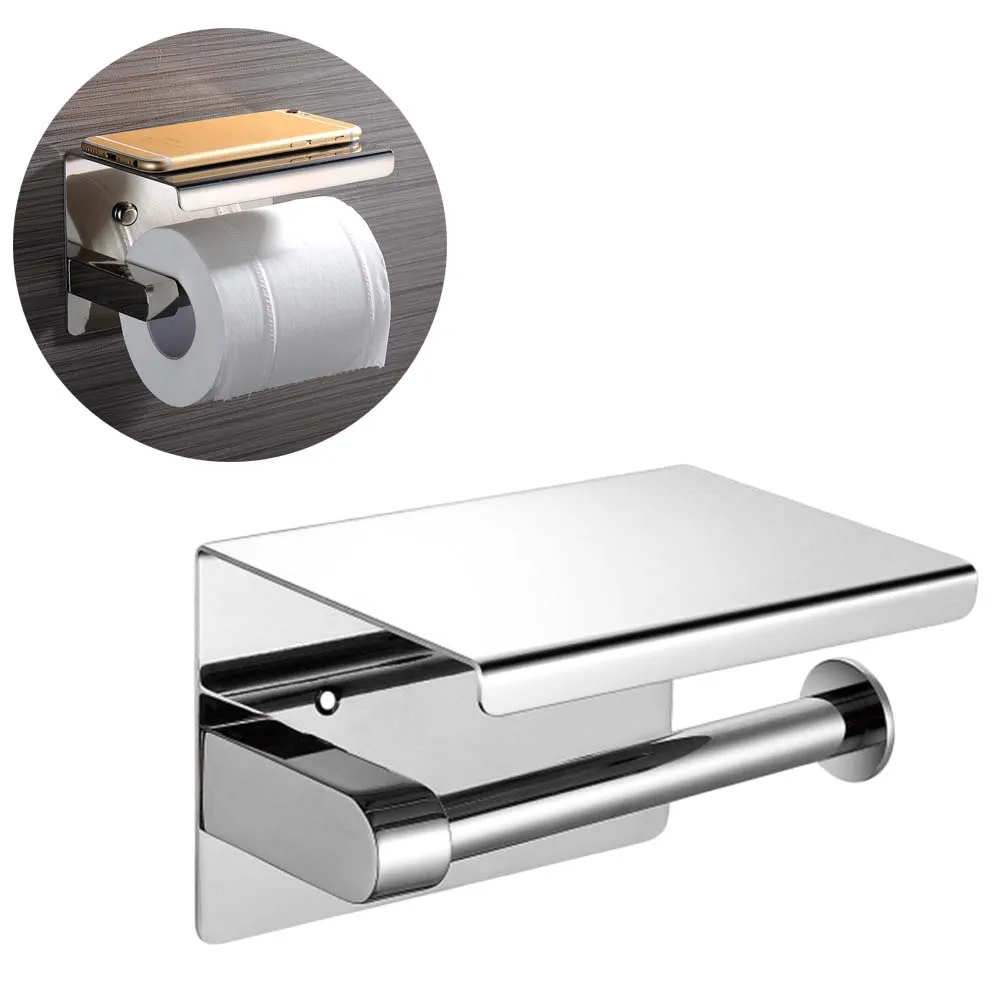 

Stainless Steel Paper Towel Holder 304 Multi Functional Bathroom Tissue Rack Shelf Modern Easy Install Wall Mount Cellphone Key