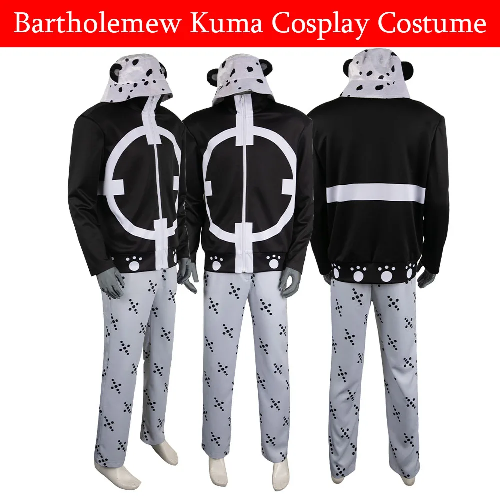 Bartholemew Kuma Cosplay Fantasia Costume Anime Pirate Cosplay Top Pants Hat Disguise For Men Male Adult Halloween Carnival Suit