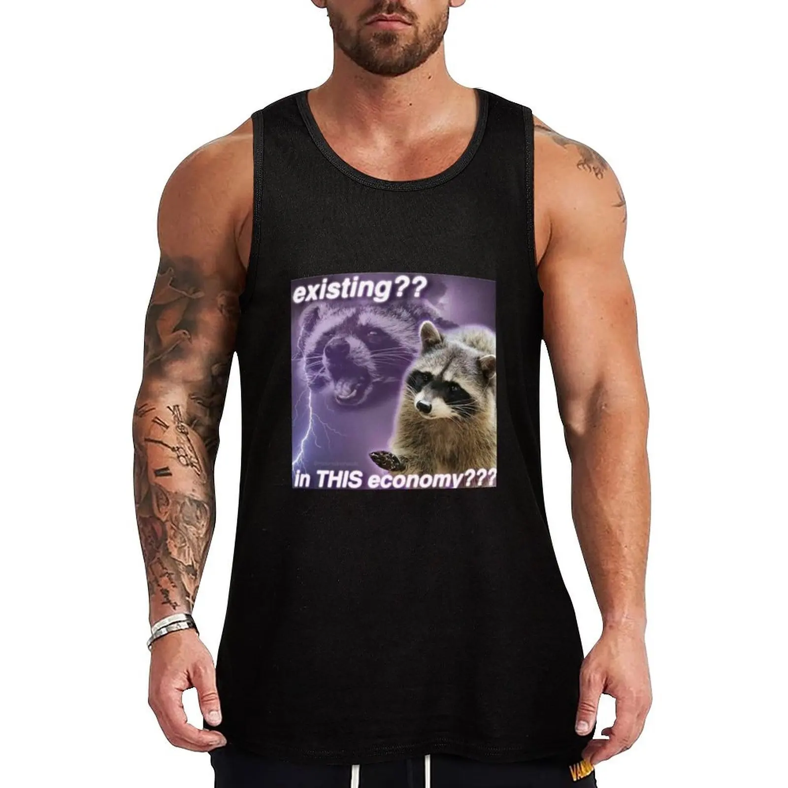 

Racoon Existing In this economy Tank Top Fashion Graphic Tank Top Trendy Print Sleeveless Shirt