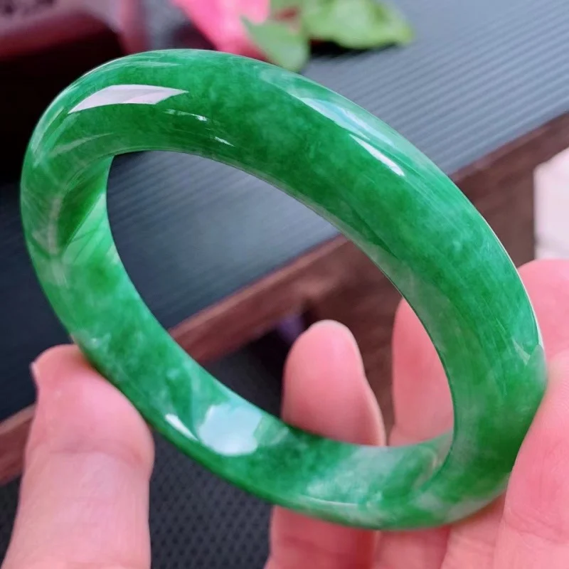 Myanmar Ice Waxy Kinds Mine Timber Yang Emperor Female Full Green Jade Bracelet