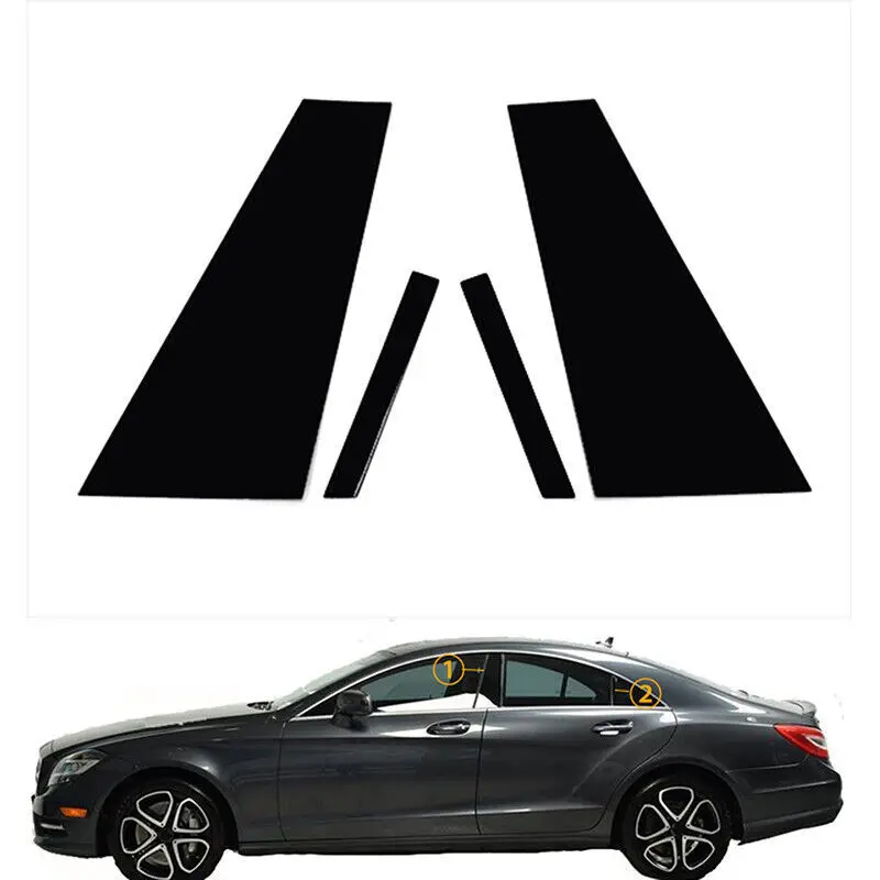 Gloss Black Pillar Post Cover Window Door Trim For Mercedes-Benz CLS-Class 12-16