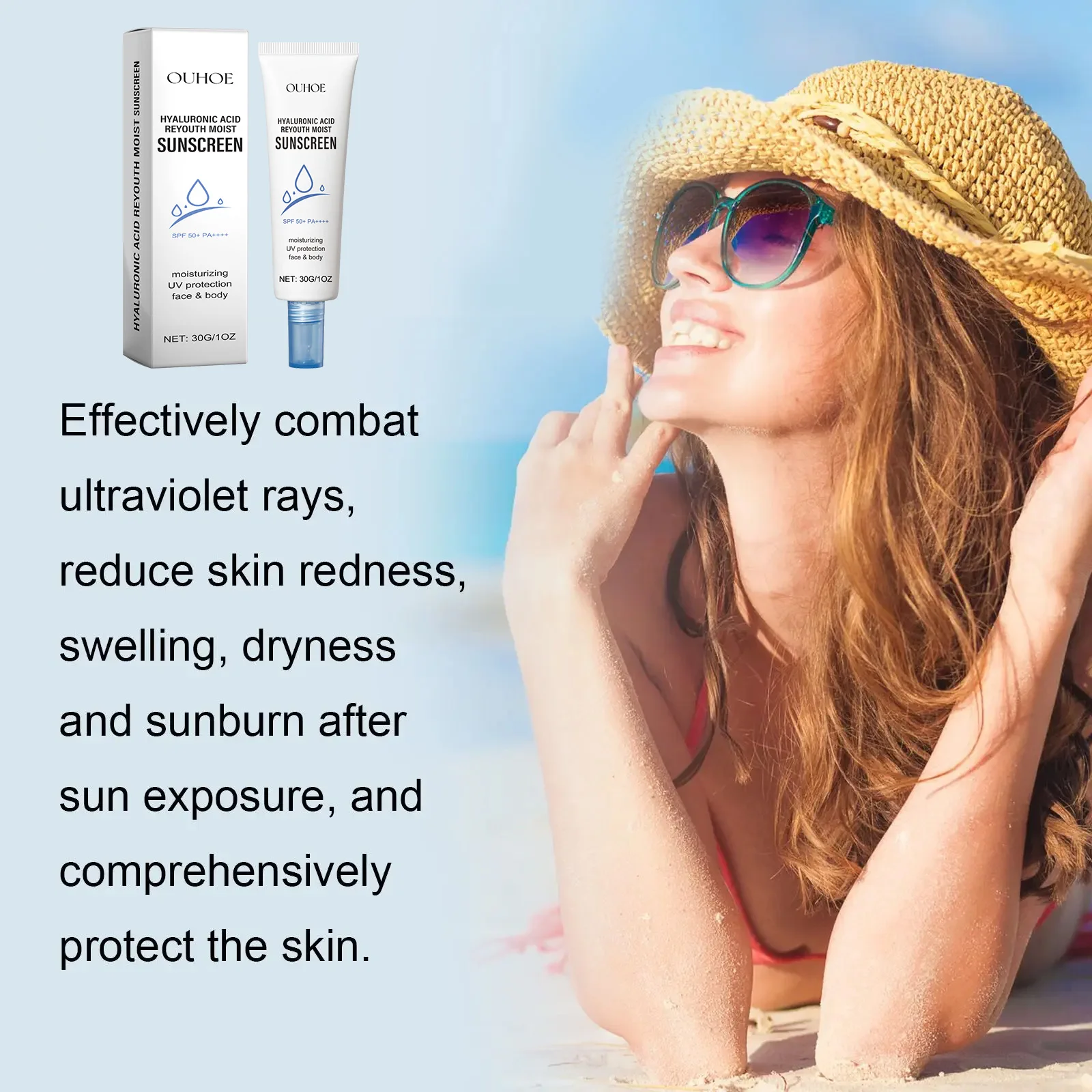 Éventuelles F50-Crème Solaire de Protection UV, Anti-coup de Soleil, Isolation, Hydratante, Imperméable, Acide Hyaluronique, Été