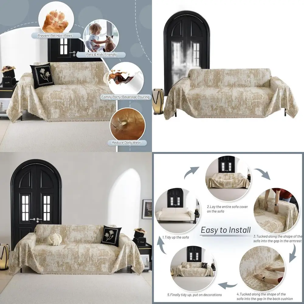 

Khaki Geometric Sectional Sofa Cover, 91x134, Pet-Friendly, Washable Couch Protector for L-Shape Sofas, Home Decor