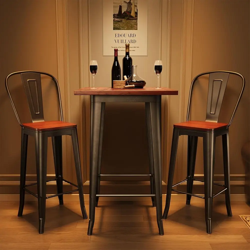 

3-Piece Bar Table and Chairs Set, 2 Dining Tables, 2 Pub Tables with Stools and Cushions for Kitchen, Restaurant, and Pub Bar