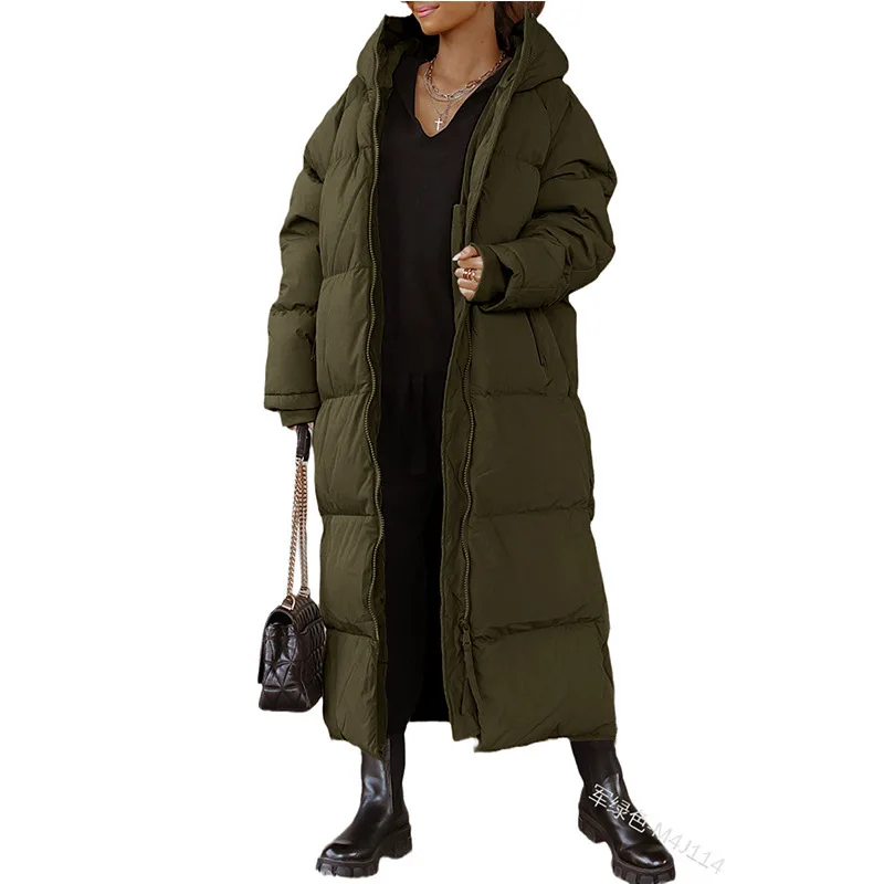 Warmer Woman Coat Winter Thick Long Cotton Coat Hooded Parkas Snowwear Windproof Cotton-padded Jacket Solid Quilted Outerwear