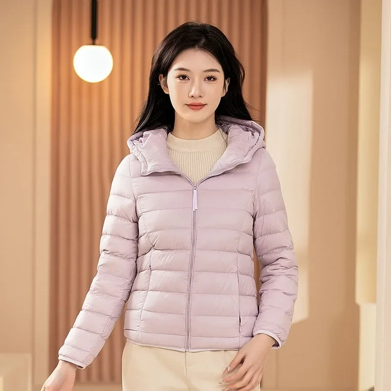 Versatile Slim Fit Women Warm Hooded Coat 2024 Autumn Winter New Models Fashion Lightweight Down Jacket Eight Color Options