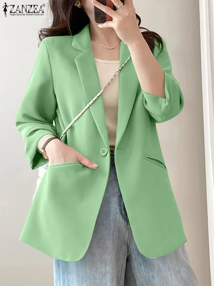 Fashion Women Blazer 2025 ZANZEA Autumn Coats Long Sleeve Lapel Neck Blazer Suits Office Thin Outwear Casual Solid Loose Jackets