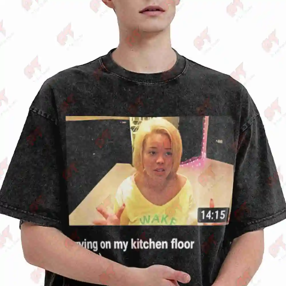 Trisha Paytas Crying On My Kitchen Floor Viral Video Pink Hair Vintage Washed Tee Pure Cotton T-Shirt