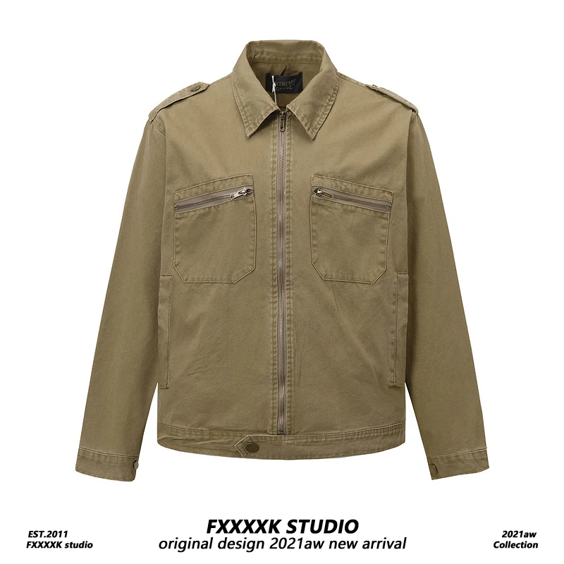 

FXK Original Retro Workwear Waed Jaet Trendy ex High Street Versatile Loose Couple Outerwear Casual Sle for Men And...