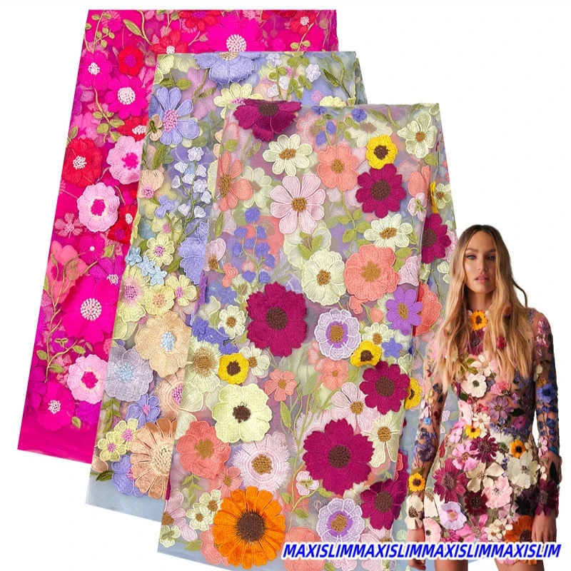 

Hot Selling Three-dimensional Flower Mesh Lace Embroidered Fabric 33 Colors DIY Sewing Evening Dress Lace Fabric Width125CM