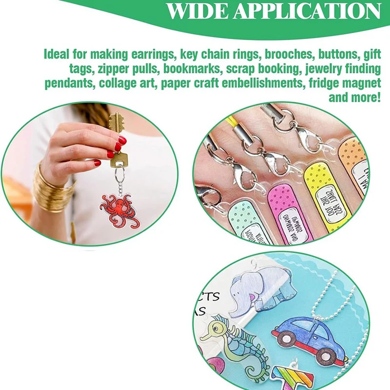 طقم صفائح بلاستيكية يتقلص مع أوراق فارغة ، ورق فني مقلقل ، أقلام ملونة ، سلاسل مفاتيح ، خطافات قرط ، صياغة