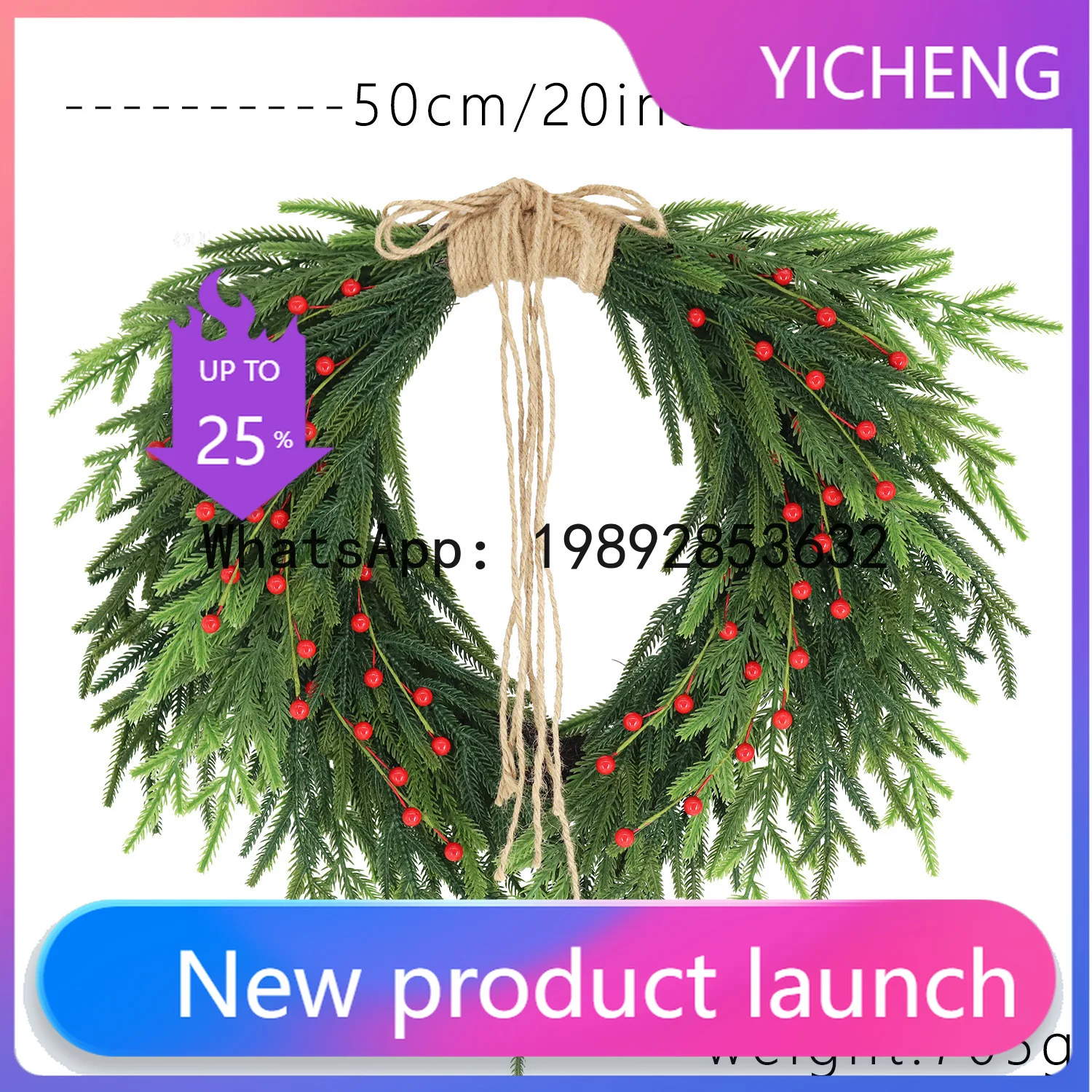 

PYJ new Christmas Norfolk hemp rope red fruit wreath home front door hanging decoration-2pcs