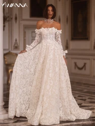 Graceful Off The Shoulder Wedding Dress Classic Lace Appliques Bride Robe Vintage White Bridal Gown Customized Robe De Mariée
