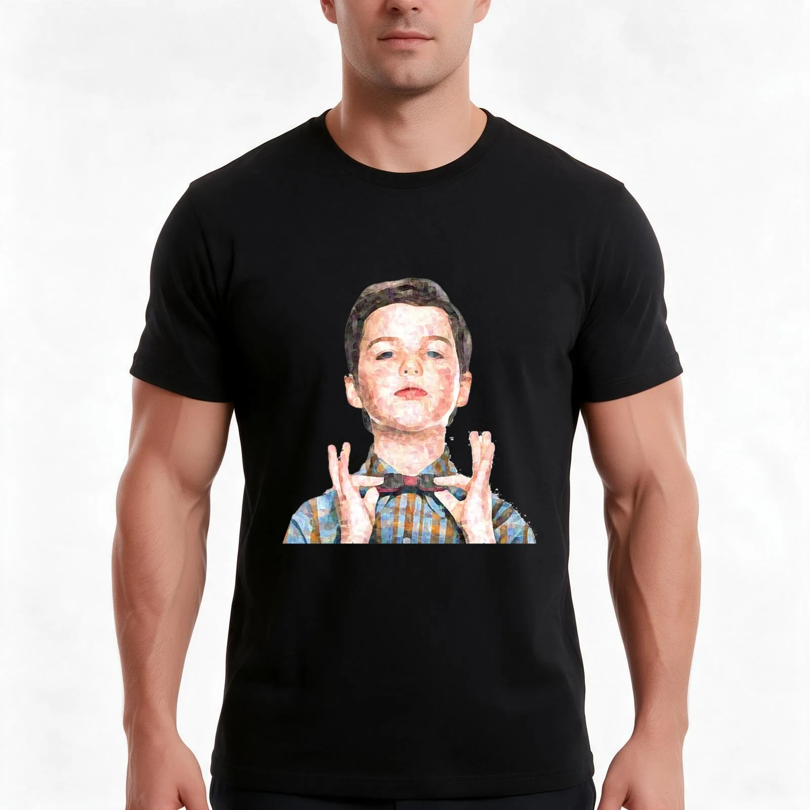Young Sheldon Sketch T-Shirt, Classic Crew Neck Shirt, Breathable Cotton Everyday Tee