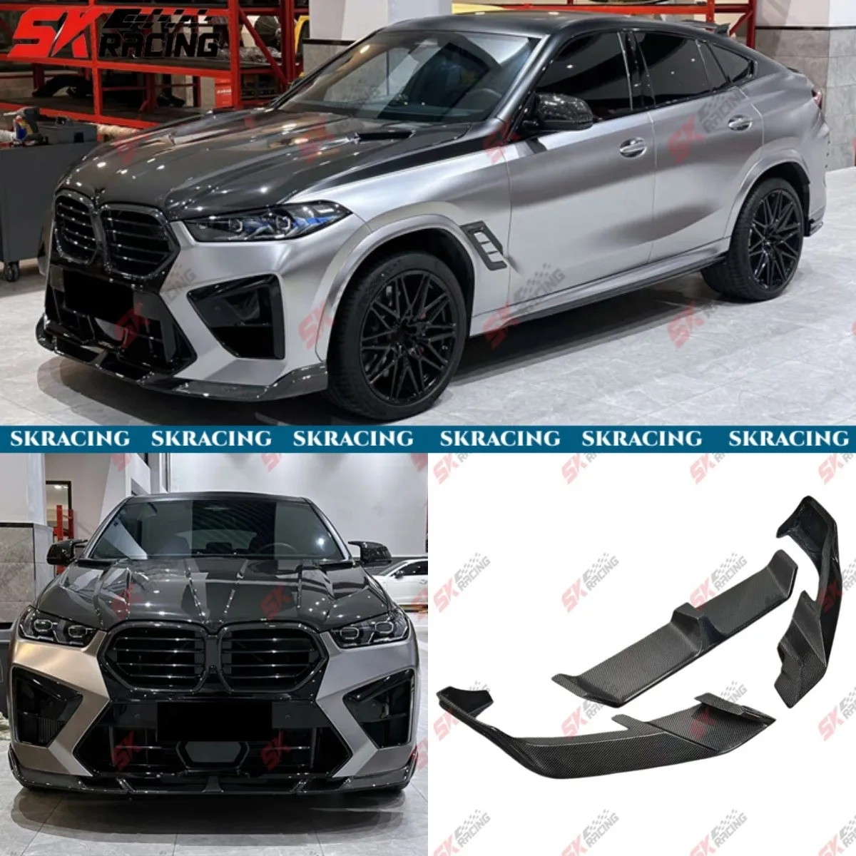 

3PCS For 24+ BMW X6M F96 LCI Forged/Carbon Fiber/Unpainted FRP Front Bumper Lip