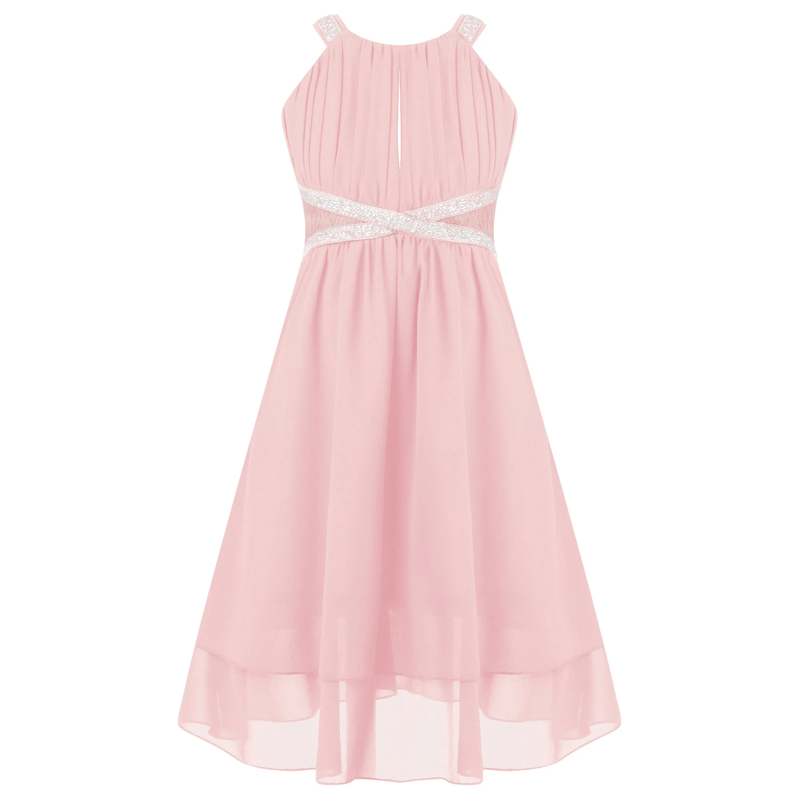 Abiti da damigella d'onore bambini elegante comunione senza maniche strass a-line abito in Chiffon per la festa di compleanno vestito da ragazza di fiori