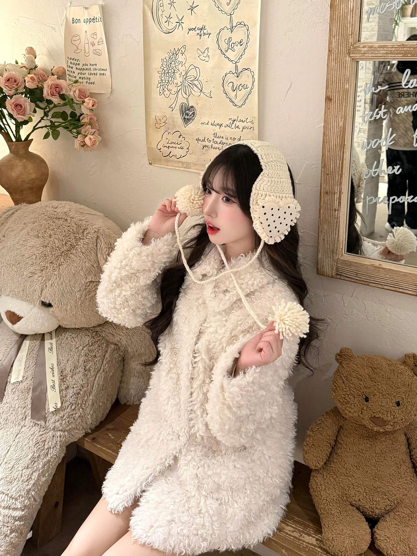韓国スタイルの水玉模様のイヤーマフ女性の厚みのある冬用耳あて暖かいイヤーウォーマー防寒耳カバーファッショナブルなアクセサリー