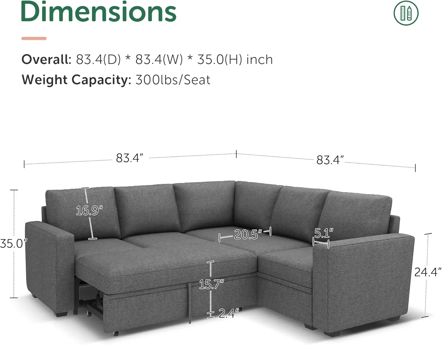 Modular Sectional Sleeper Sofa with Pull Out Bed,