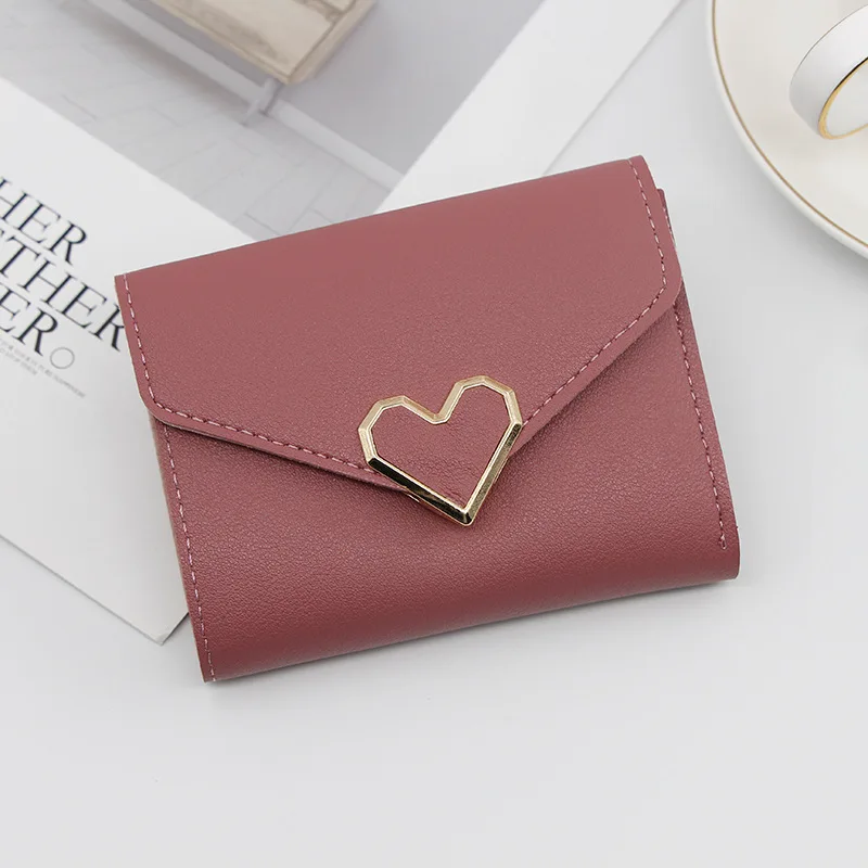 

New Short Women Wallets Kpop Heart-Shaped Cute Small Women's Wallet High Quality PU Leather Slim Simple Female Purse