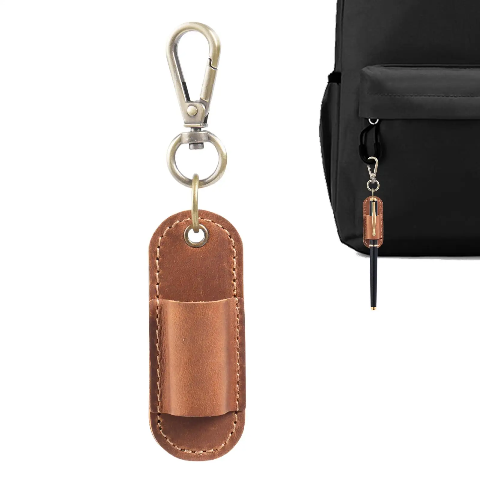 Badge Pen Holder Portable Anti-Lost Leather Offices Supplies Single Pen Holder For Cafe Couch Dorm Hospital Home Offices School