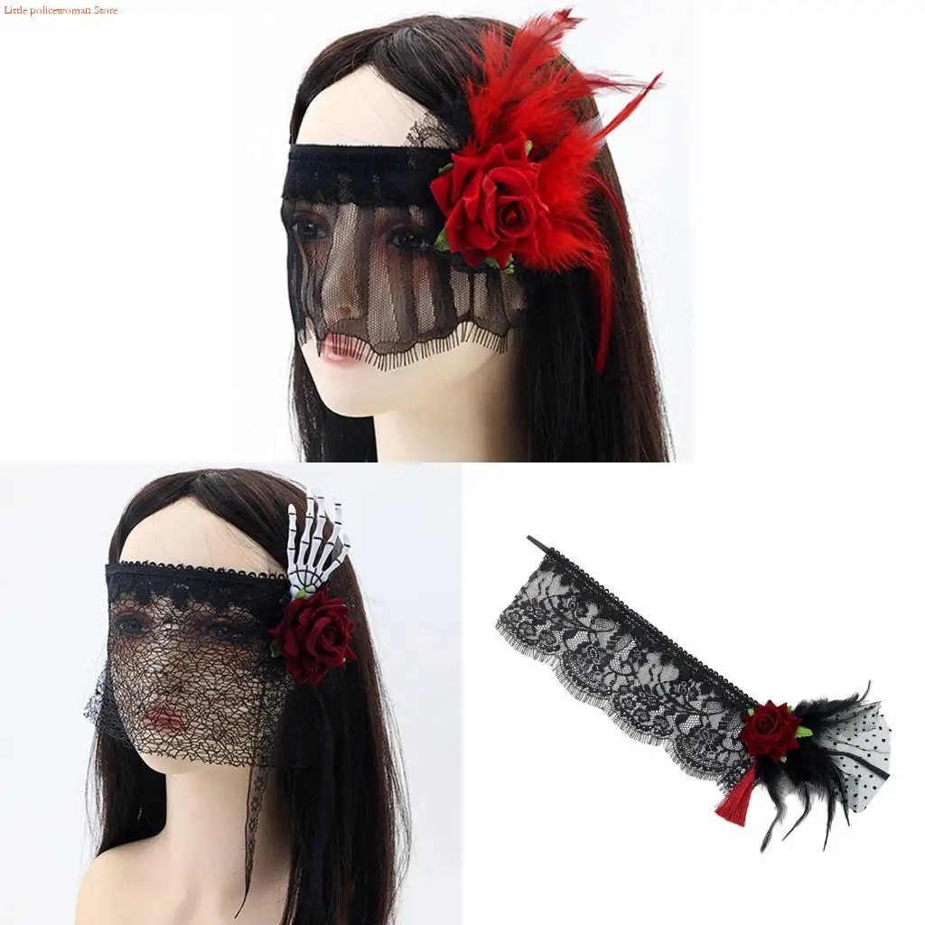 F92D Romance Simulated Rose Lace Eye Mask Breathable Design Cosplay Party Essential