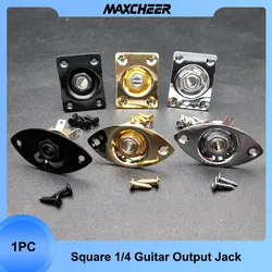Placa de estilo cuadrado para guitarra eléctrica, toma de entrada de salida para bajo, 1/4, color negro, dorado, cromado, 2 unidades