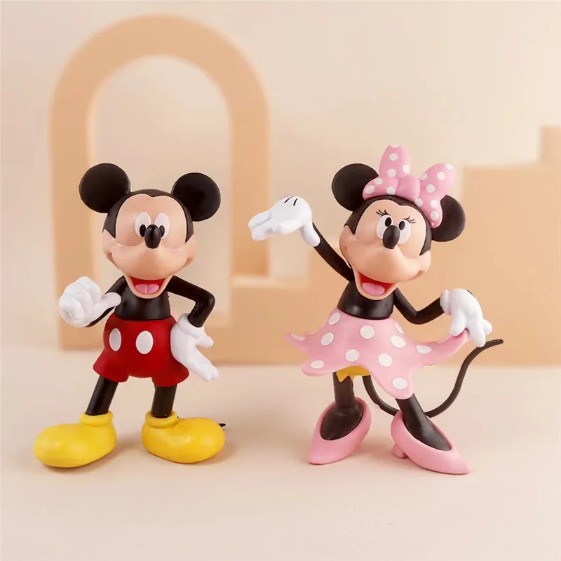 

2pcs Disney Dance Mickey Minnie Mouse Action Toys Figures Cartoon PVC Model Cake Decoration Ornaments Collectible Kids Doll Gift