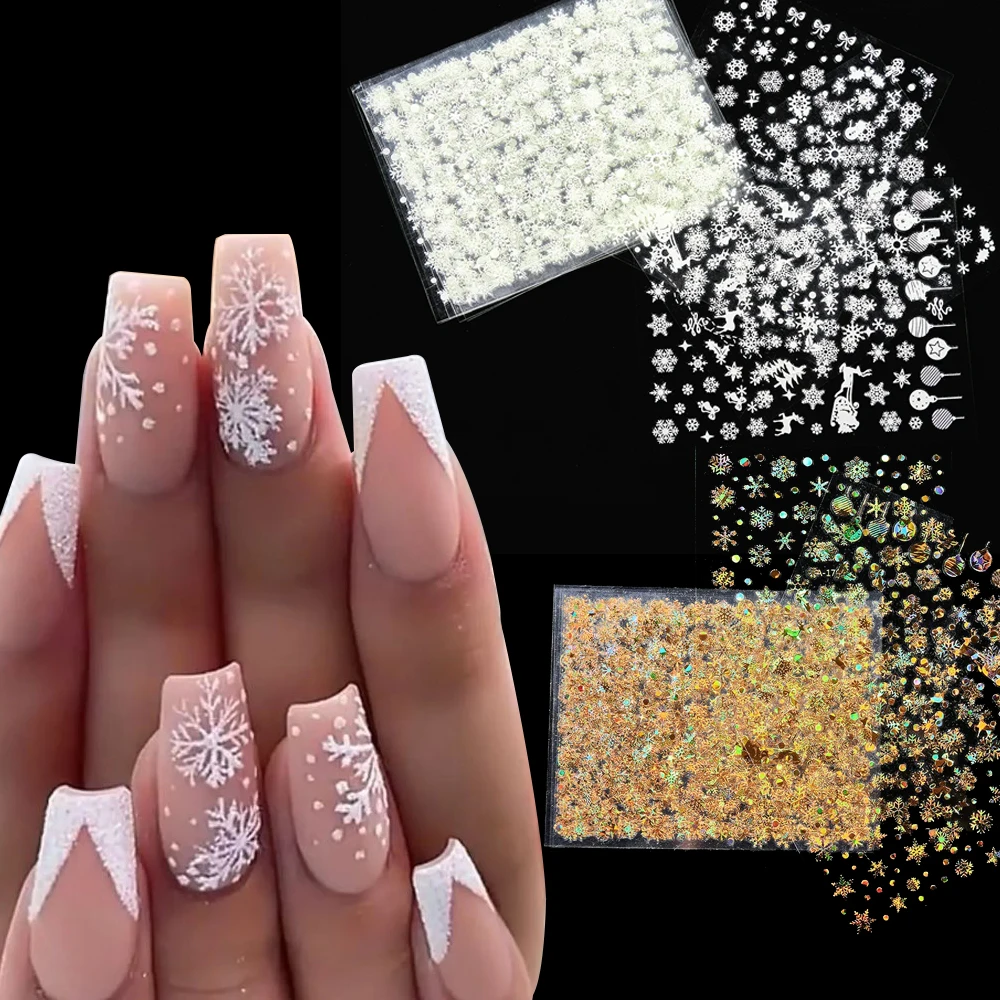 1Pc Glow in the Dark Xmas Luminous 3D Stickers Winter Snowflake New Year Self Adhesive Sliders For Nails DIY Accessories Decals