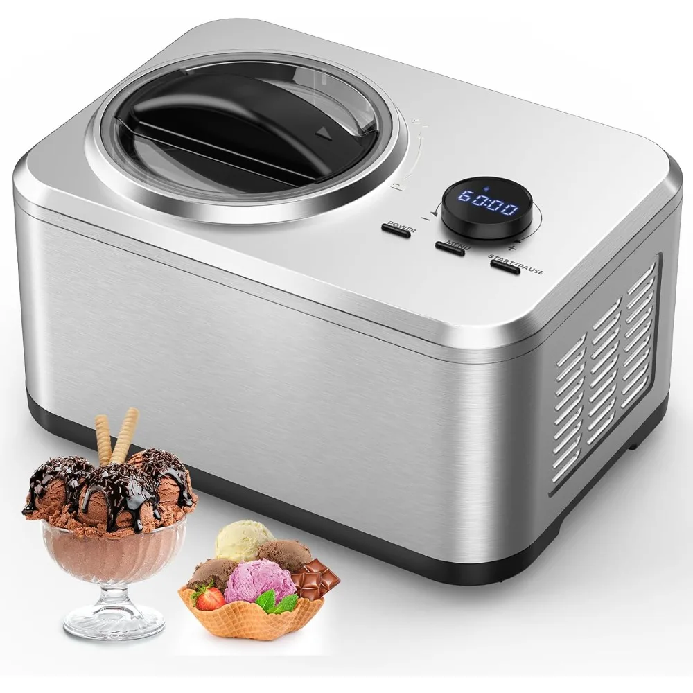 

1.6 Quart Ice Cream Maker Machine with Built-in Compressor, Fully Automatic and No Pre-freezing, Frozen Yogurt,