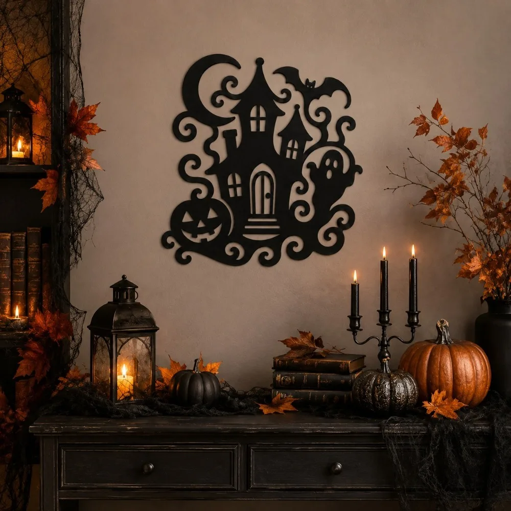 CIFbuy Gothic Ghost House Bat Pumpkin Gaming Mouse Pad Non-Slip Rubber Base Edge-Locked Laptop Desk Mat
