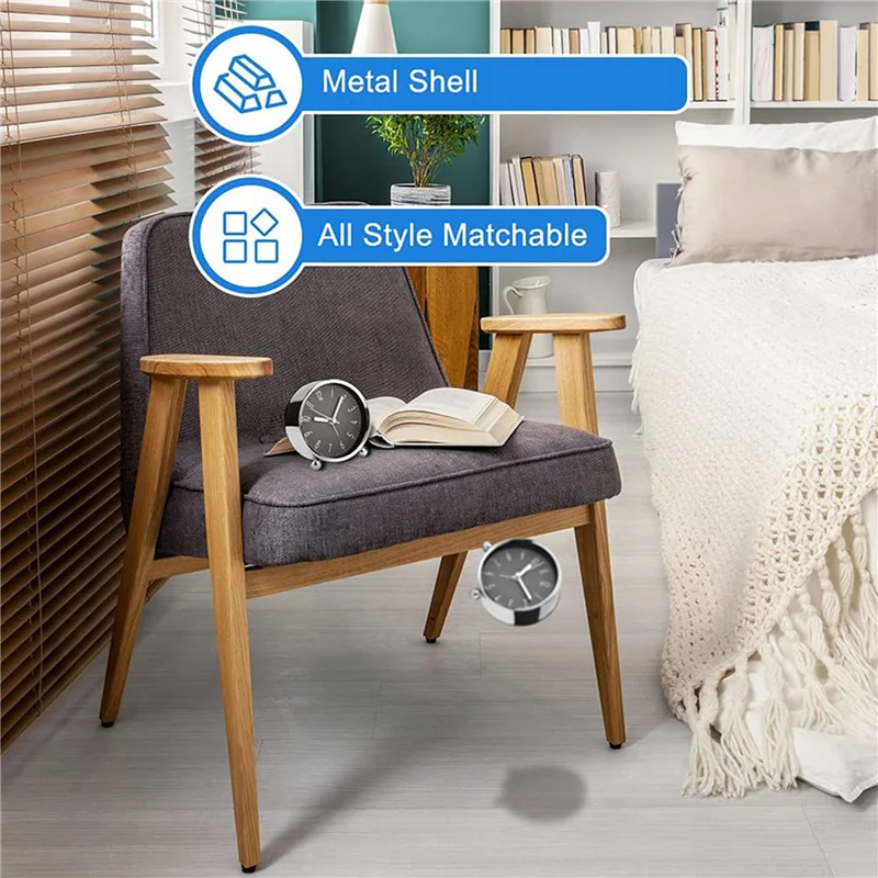 

ABJO-2X Не цокающий будильник, 4-дюймовые бесшумные прикроватные часы для тяжелых снастей, аналоговые часы с батарейным питанием