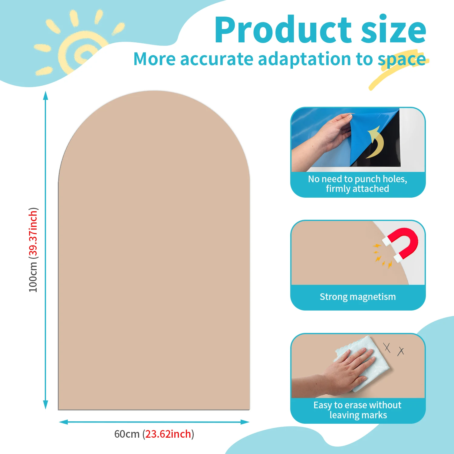 1 Piece of Arched Decorative Magnetic Whiteboard Wall Sticker. Simple, Light Brown, Semi-Circular Arc Pattern. Self-Adhesive, Ea view 6
