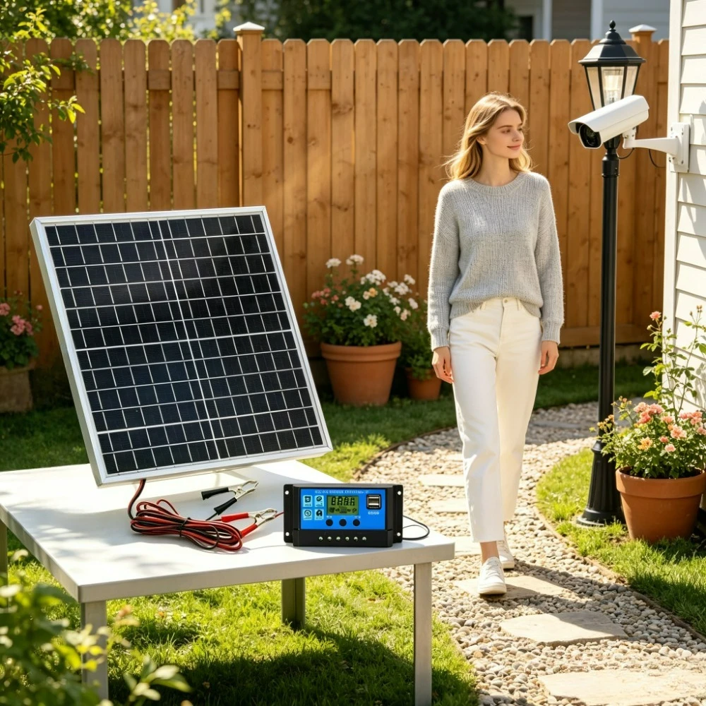 Portable Solar Charging Kit 12W Monocrystalline Solar Panel Aluminum Frame and 12V Solar Controller Outdoor Power System For