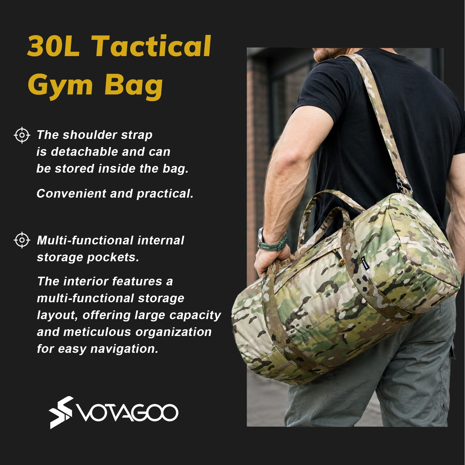 VOTAGOO 30L Taktische Reisetasche Große Kapazität Aufbewahrungstasche Fitness-Sporttasche für Männer Outdoor-Sport – Detail 6
