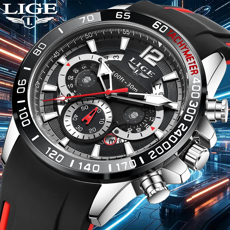 

LIGE Men's Quartz Watch Casual Sport Waterproof Chronograph Wrist Watches For Man Fashion Luminous Auto Date Big Dial Watch Men