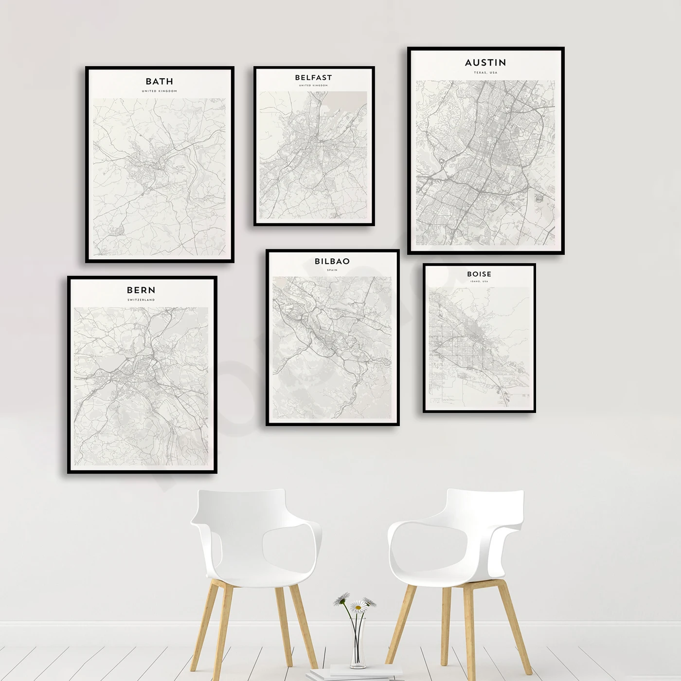 Bologna Boise Birmingham Bilbao Bern Belgrade Belfast Bayamon Austin Baton Rouge Bath Barcelona . City Travel Map Poster