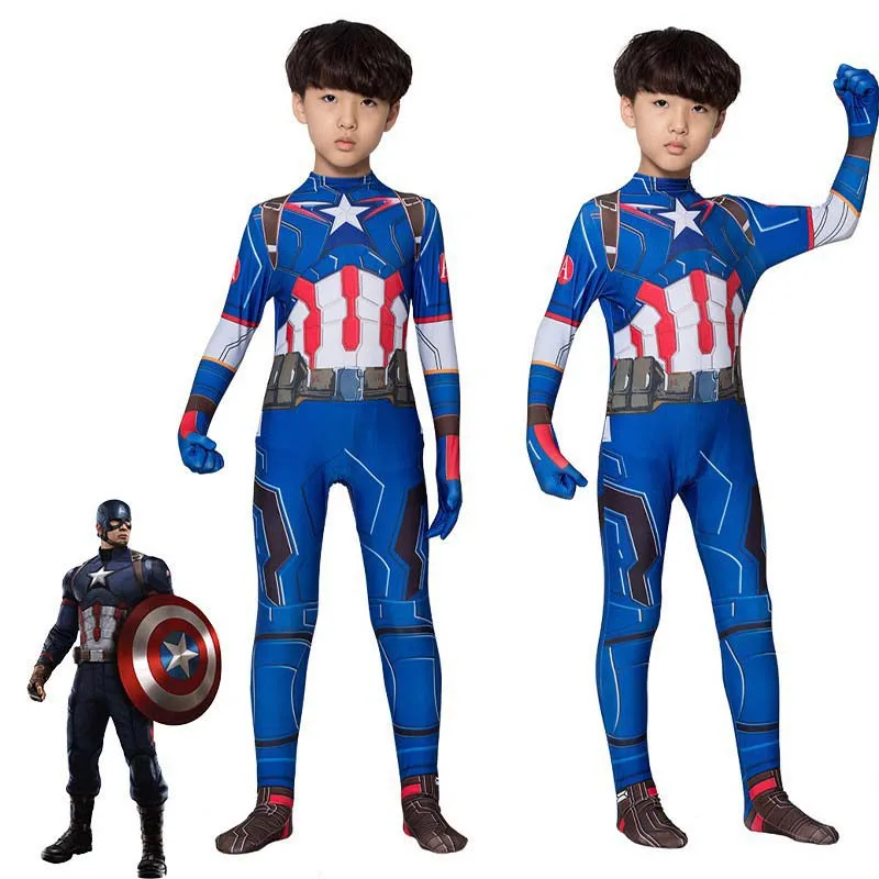 

Halloween COS Captain Jumpsuit Superhero Cosplay Costume Felt Mask Captain America Glow Dark Shield Carnival Party Practical