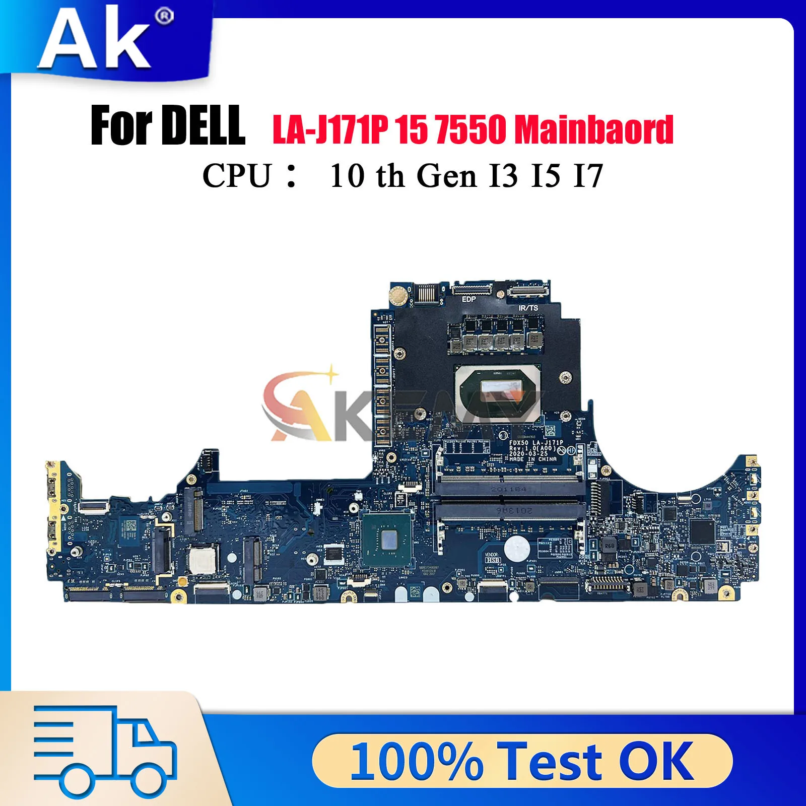 

Материнская плата LA-J171P для Dell Precision 7550 с процессором i5 i7 10-го поколения CN-090NVT 0DD58W, 100% полностью протестирована