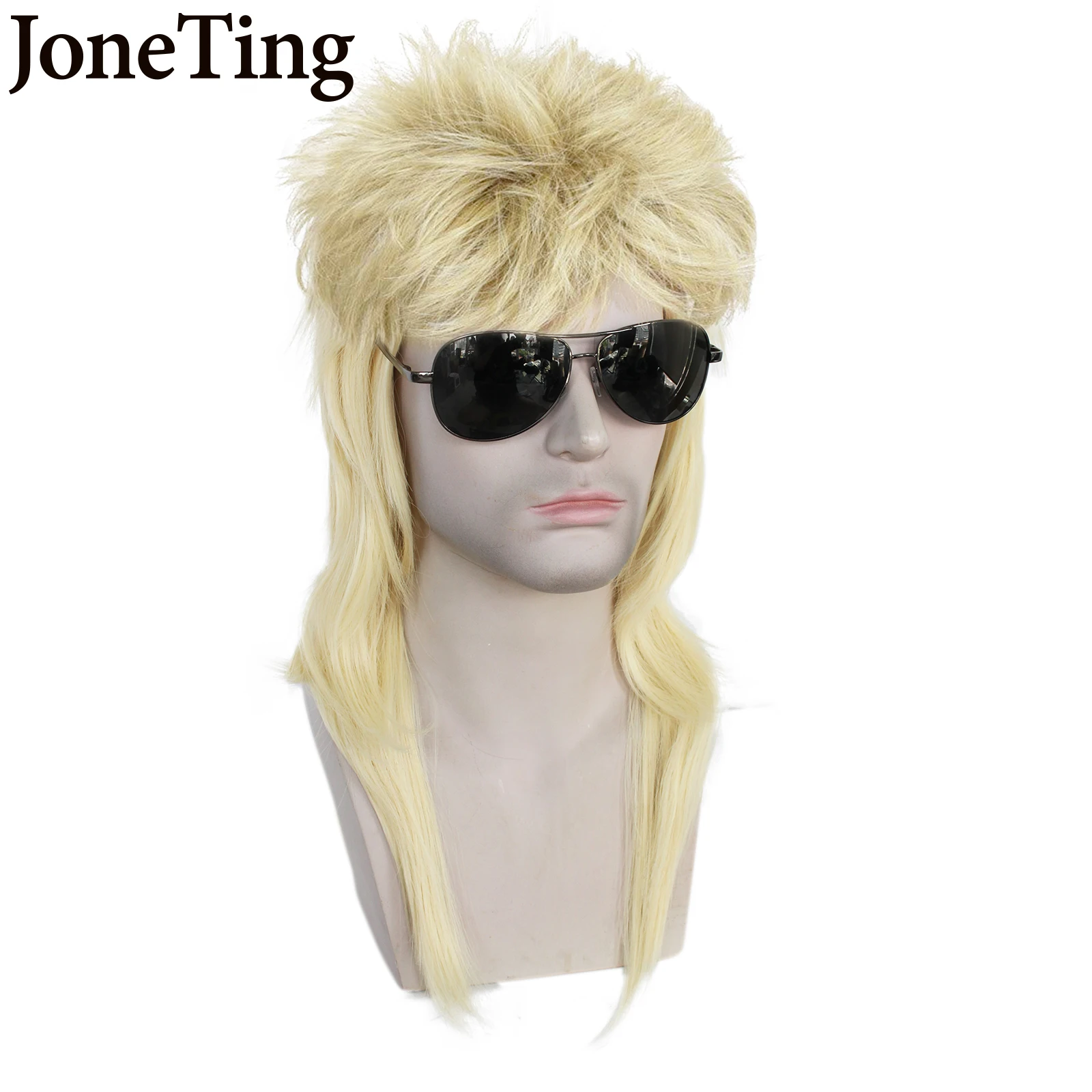 JT Synthetic Tina Turner Cosplay Wig 80S Style Rock Star Black Gray Color Female Hairpiece Jareth Labyrinth Wig Halloween Party