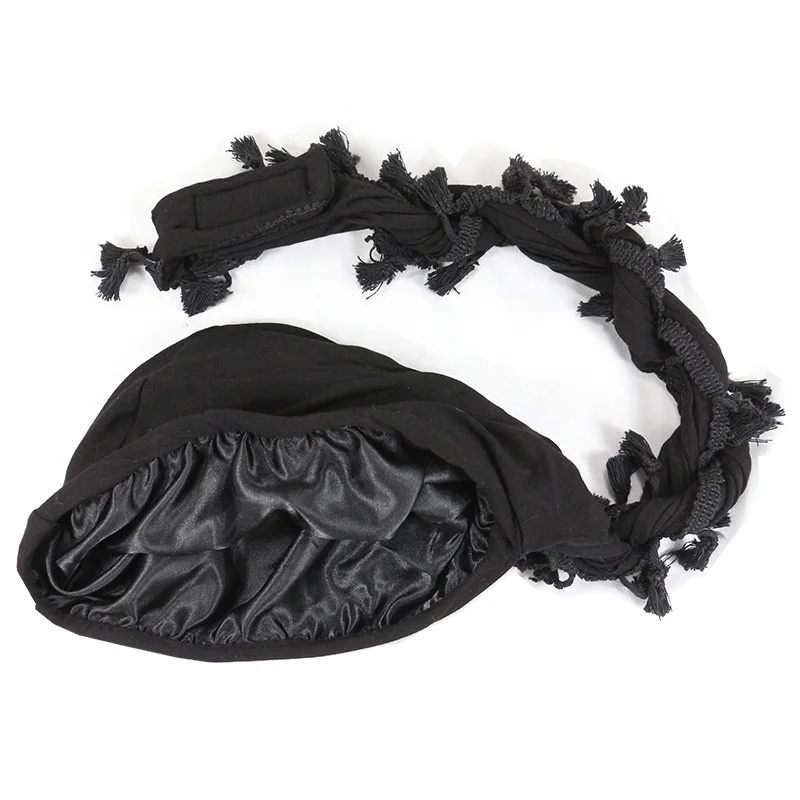 Summer Men Beanie Hat Punk Burr Trim Twisted Tail Fringe Cotton Bandana Hat Hop Turban Hats Head Wrap Cap Solid Color Docker Hat