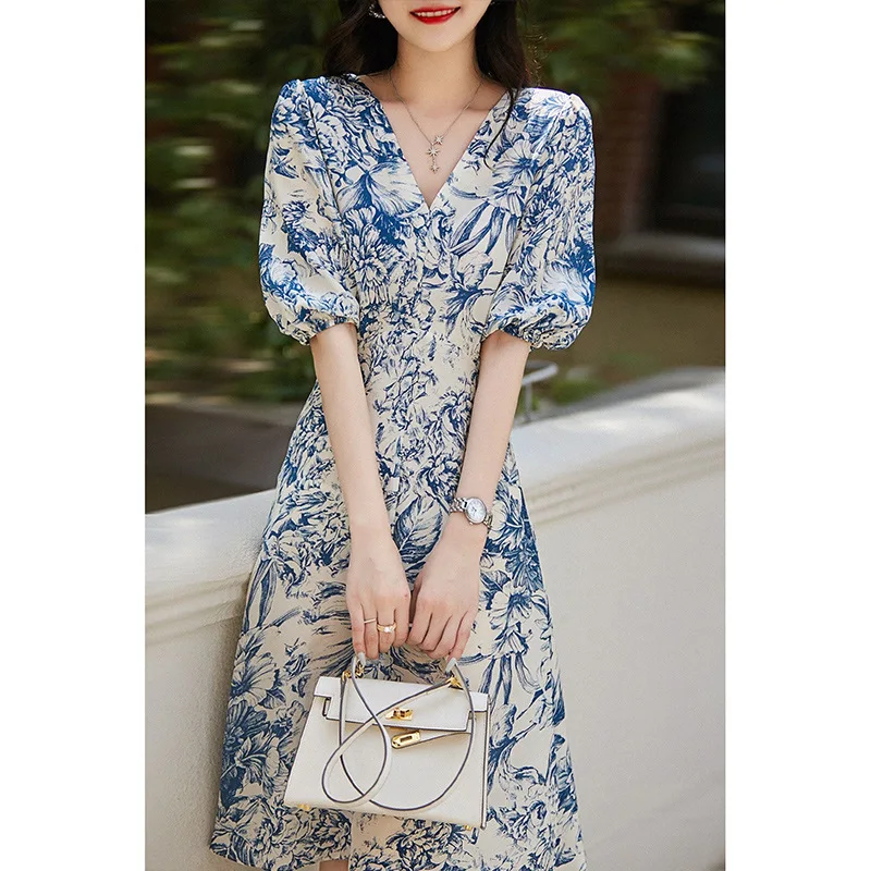 100% Mulberry Silk Women's Dresses High Quality Dresses Elegant Women Clothing V-Neck Summer Dress New 2024 Vestidos Mujer