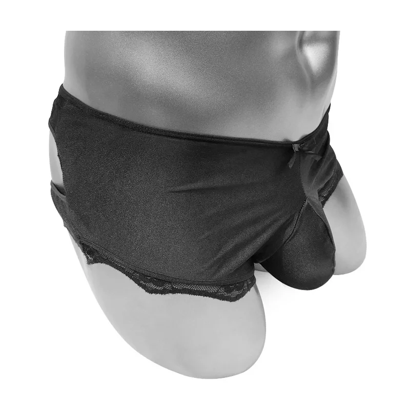 

Shiny Satin Mens Bulge Pouch Boxer Erotic Sissy Lace Panties Underwear Sexy Lingerie Open Butt Male Bikini Underpants