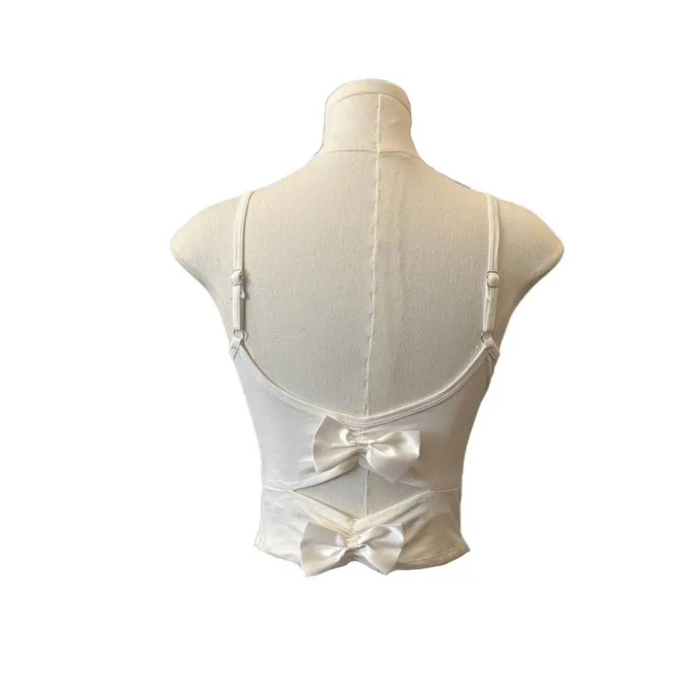 قميص قصير للفتيات الحارة مع وسادات مجوفة مرقعة قطع علوية قصيرة ضيقة للنساء بدون أكمام بظهر جميل بفيونكة من حجر الراين للسيدات #3