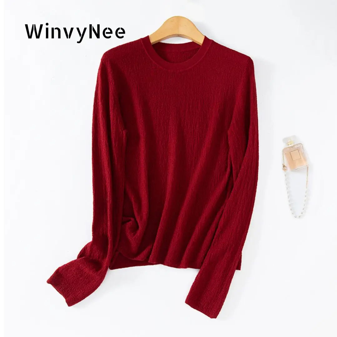 

WinvyNee Women Worsted Wool Crew Neck Snowflake Plain Long Sleeve Pullover Spring Autumn Versatile Soft Daily Casual A1757018A