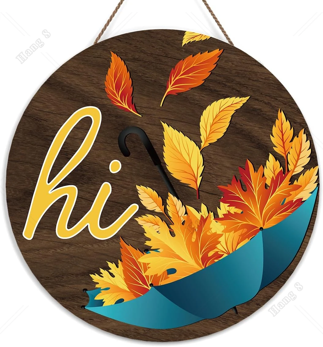 Autumn Welcome Door Sign Hello Fall Wooden Round Decorative Wall Plaque Home Sweet Home Welcome Sign for Front Door 12in